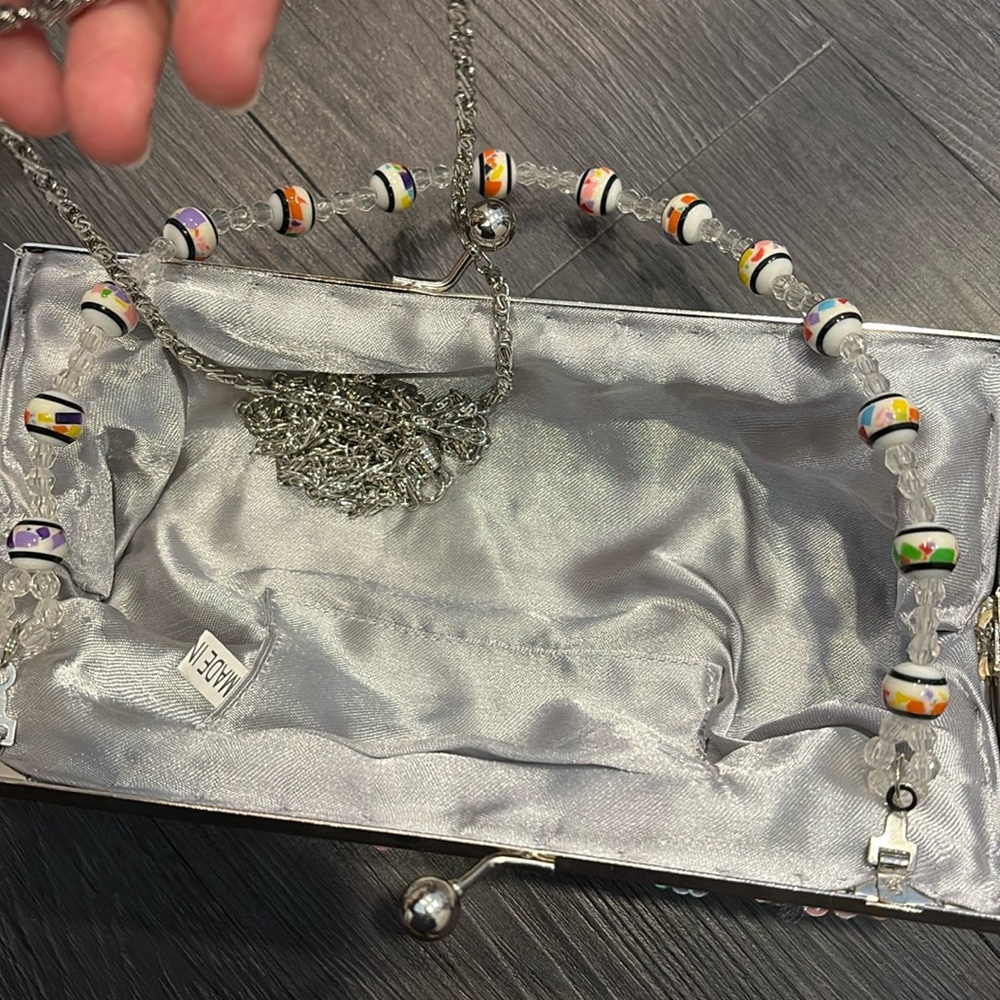 Y2K vintage style beaded princess purse mini shoulder bag yellow pink silver - Picture 6 of 6